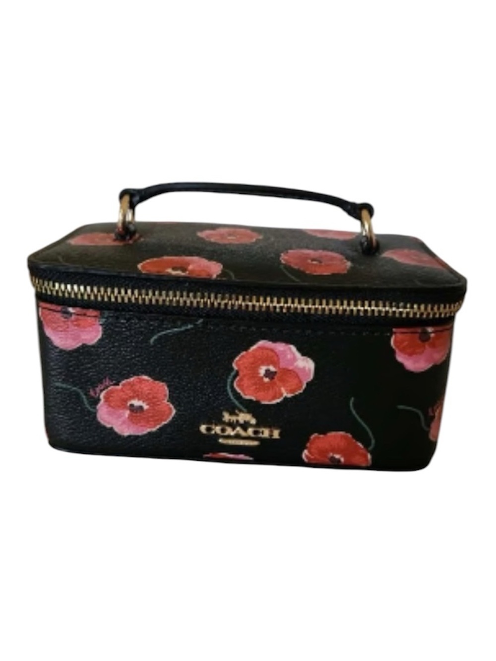 Coach mini Black Floral Poppy Cosmetic Case with Top Handle
